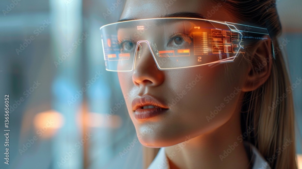 Poster innovative professional using advanced technology for data analysis and business insights in a moder