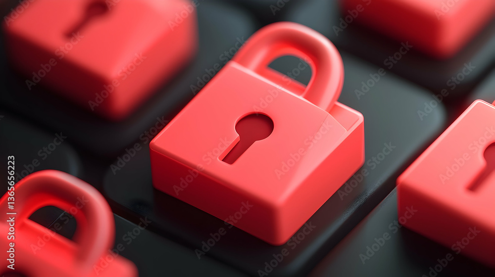 Poster abstract red padlocks on black keyboard representing network security