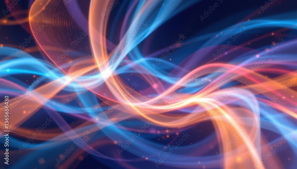 Poster fluid light patterns depict abstract light trails that twist and turn in an energetic flow