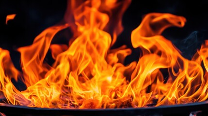 Fototapeta premium Fiery Grill Flames, Outdoor Night, BBQ, Cooking