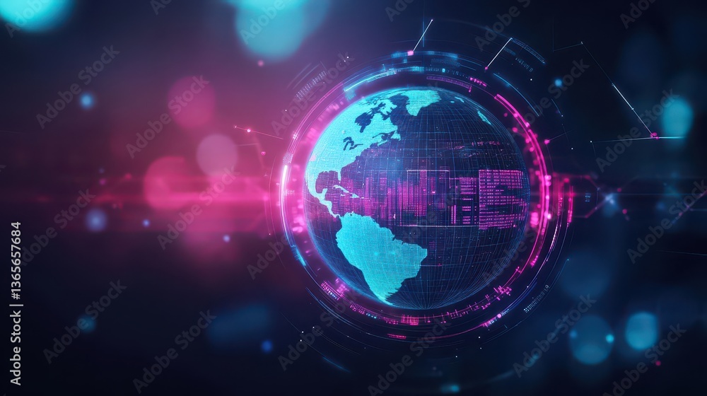 Poster vibrant globe surrounded by soft pink and blue background illustrating global connectivity and unity