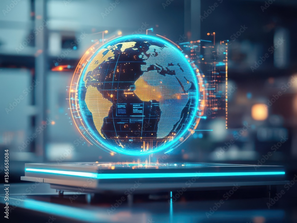 Poster modern laptop displaying global connectivity with a globe symbolizing worldwide exploration and know