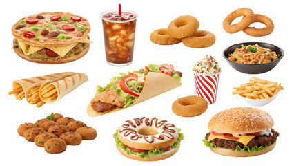 a variety of fast food and junk food items display