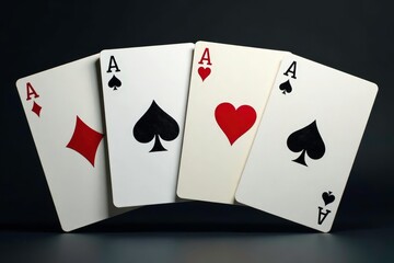 Obraz premium Four aces displayed neatly, showcasing a symmetrical layout , wallpaper, playing cards, casino