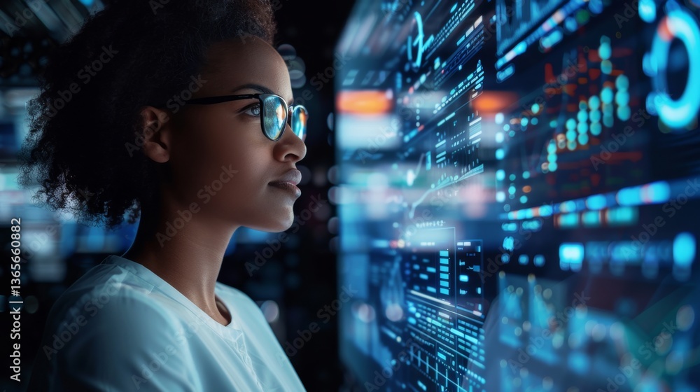 Poster data analyst examining visualizations and metrics for business insights and performance optimization