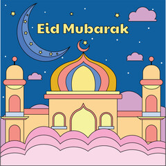 vector illustration of mosque in night