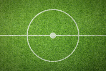 Football field with markings on green turf