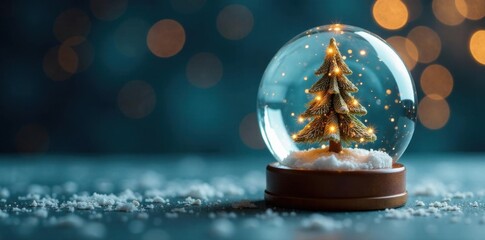 Miniature snow globe with a shiny Christmas tree inside,  Winter Wonderland,  Miniature Scene,  Glass Ball
