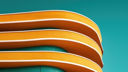 Orange building, curved design, teal sky, architectural detail, modern design