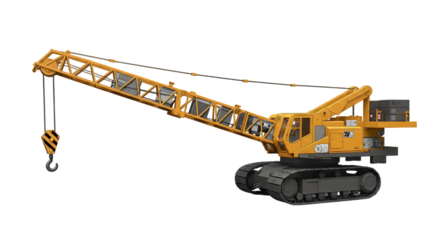 Detailed Illustration of a Heavy Construction Crane with Extended Arm and Hook, Perfect for Construction and Engineering Projects, Isolated on White Background