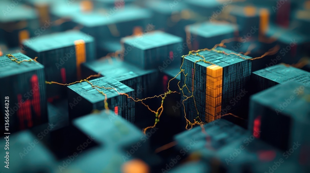 Poster vibrant 3d cityscape featuring dynamic architecture with bold yellow line traversing through urban l