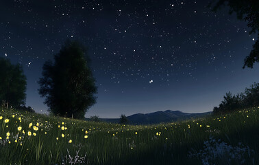 Realistic night sky filled with glowing stars inspires awe and wonder, transporting viewers to realm of dreams and imagination