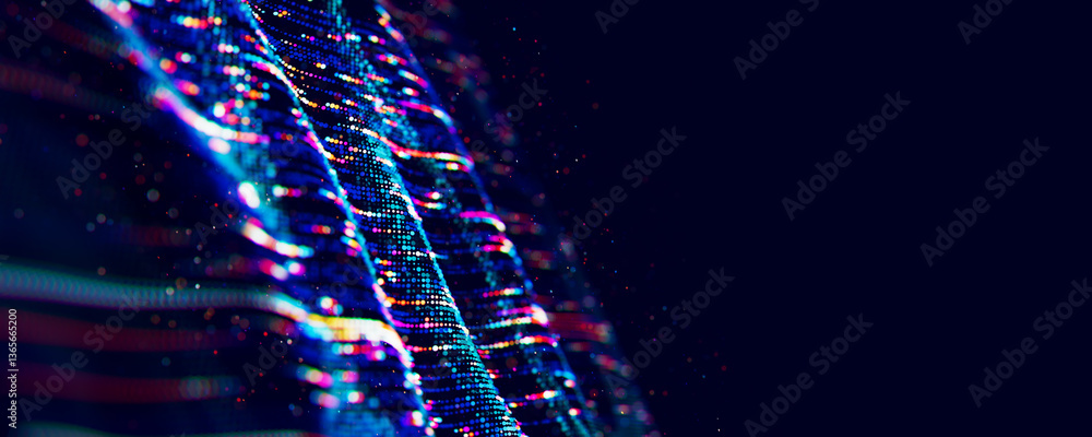 Poster abstract big data digital stream waves. information flow concept. llm learning process, ai technolog