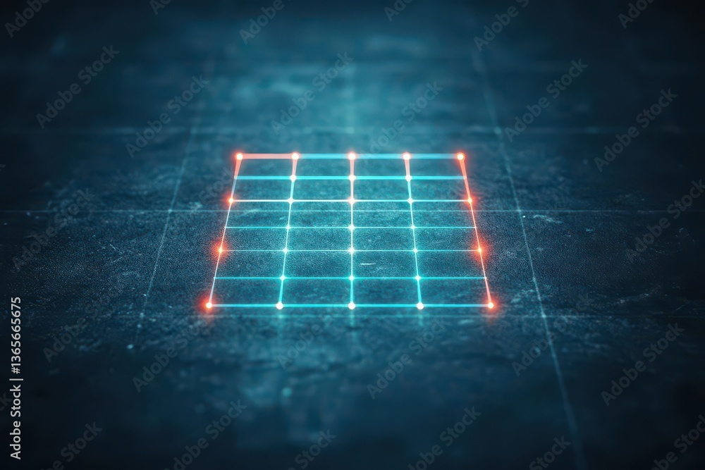 Poster captivating neon grid illuminating a dark surface with vibrant colors creating a futuristic and abst