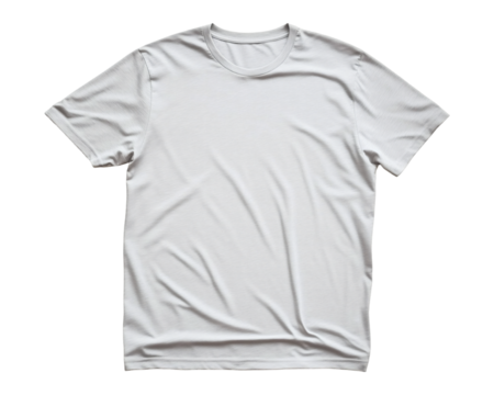 Plain ight gray short-sleeved t-shirt mockup with round neckline, perfect for product designs or e-commerce displays on transparent background