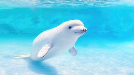 Fototapeta premium White whale calf swims underwater