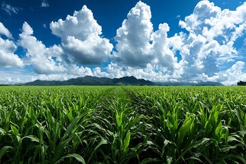 Obraz premium Cornfield, Sky, Mountains