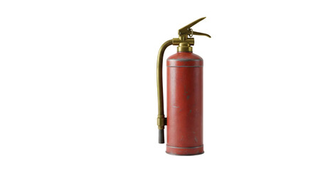 Vintage Red Fire Extinguisher with Brass Nozzle, Isolated on White Background, Ideal for Safety and Emergency Preparedness Themes