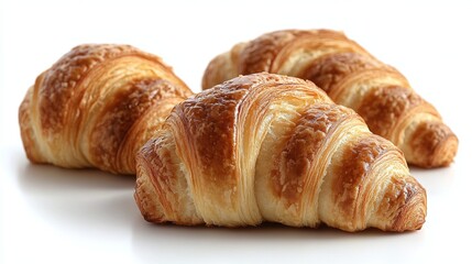 fresh baked croissants, isolated on white background