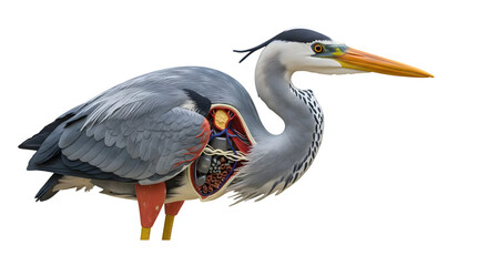 Obraz premium Anatomical Illustration of a Heron Showcasing Its Internal Structures with Detailed Organs for Educational and Scientific Purpose