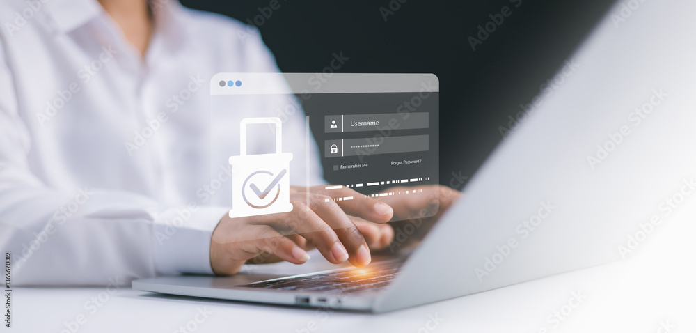 Aufkleber cyber security and privacy concepts to protect data, human use stylus pen with cyber security techno