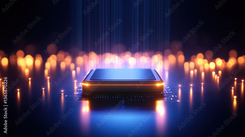 Aufkleber sleek smartphone is illuminated against abstract background with glowing lights creating futuristic 