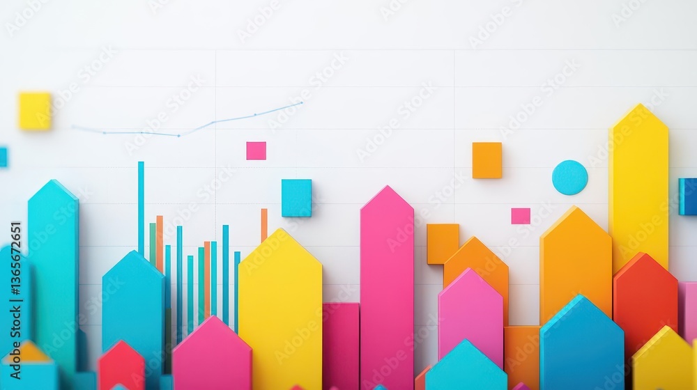 Aufkleber vibrant colorful paper houses in varying sizes and shapes set against a clean white background creat