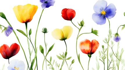 Fototapeta premium Watercolor Wildflowers Botanical Painting Spring Floral
