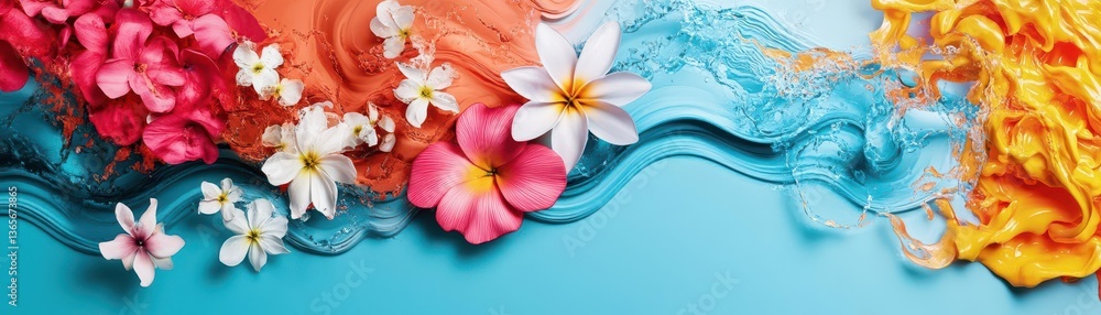 Aufkleber vibrant colorful paint splashes on a deep blue background creating a dynamic artistic composition ev