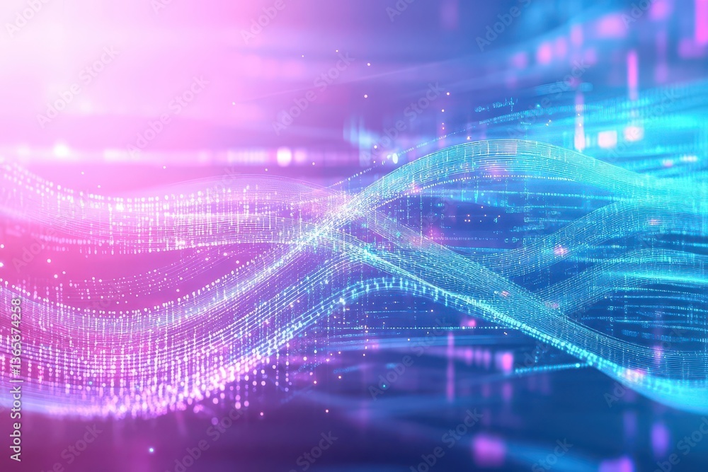 Poster vibrant abstract technology background with flowing blue and pink lines creating a dynamic and moder
