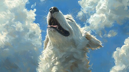 Dog enjoying sky with fluffy clouds