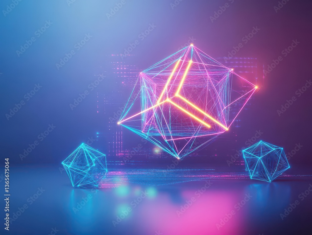 Aufkleber vibrant blue and pink abstract background featuring intricate geometric shapes creating a dynamic an