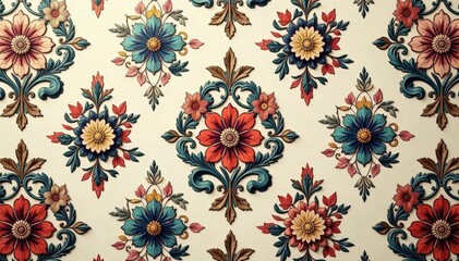 Intricate floral damask pattern in muted tones, retro, luxury