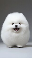 Fluffy white dog smiling adorably for photo