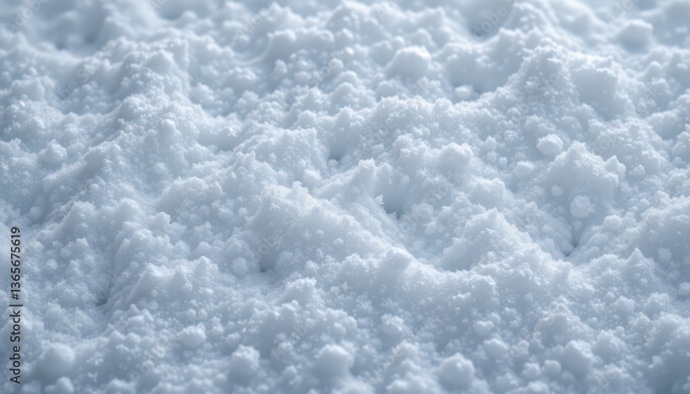 Poster create a close up snow texture showcasing individual snowflakes and uneven surface variations.
