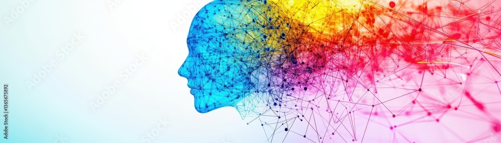 Aufkleber vibrant colorful brain illustration with intricate lines and dots representing creativity intelligen