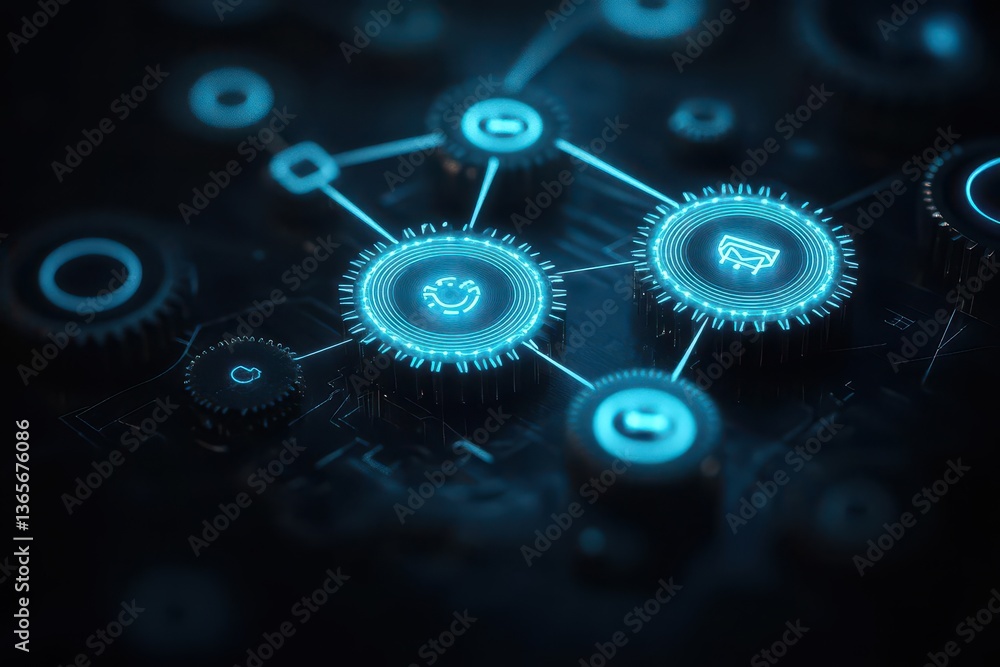 Poster intricate close up of a blue and black circuit board highlighting the complexity of technology and m