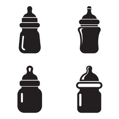 Nourishment in Design: A collection of minimalist black silhouette of baby bottles, representing feeding, care and nutrition for infants.