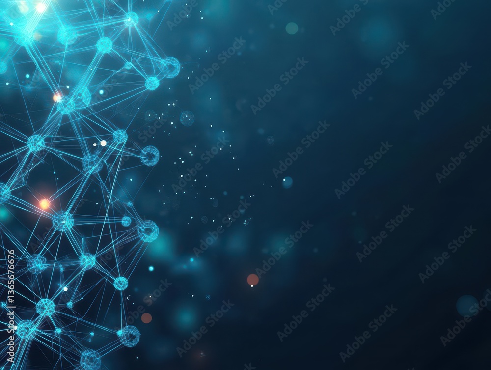 Poster vibrant blue background featuring intricate network of lines illustrating connectivity and technolog