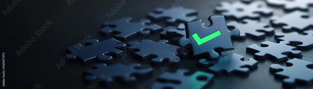 Poster a vivid green arrow positioned on a colorful puzzle piece symbolizing problem solving and strategy i