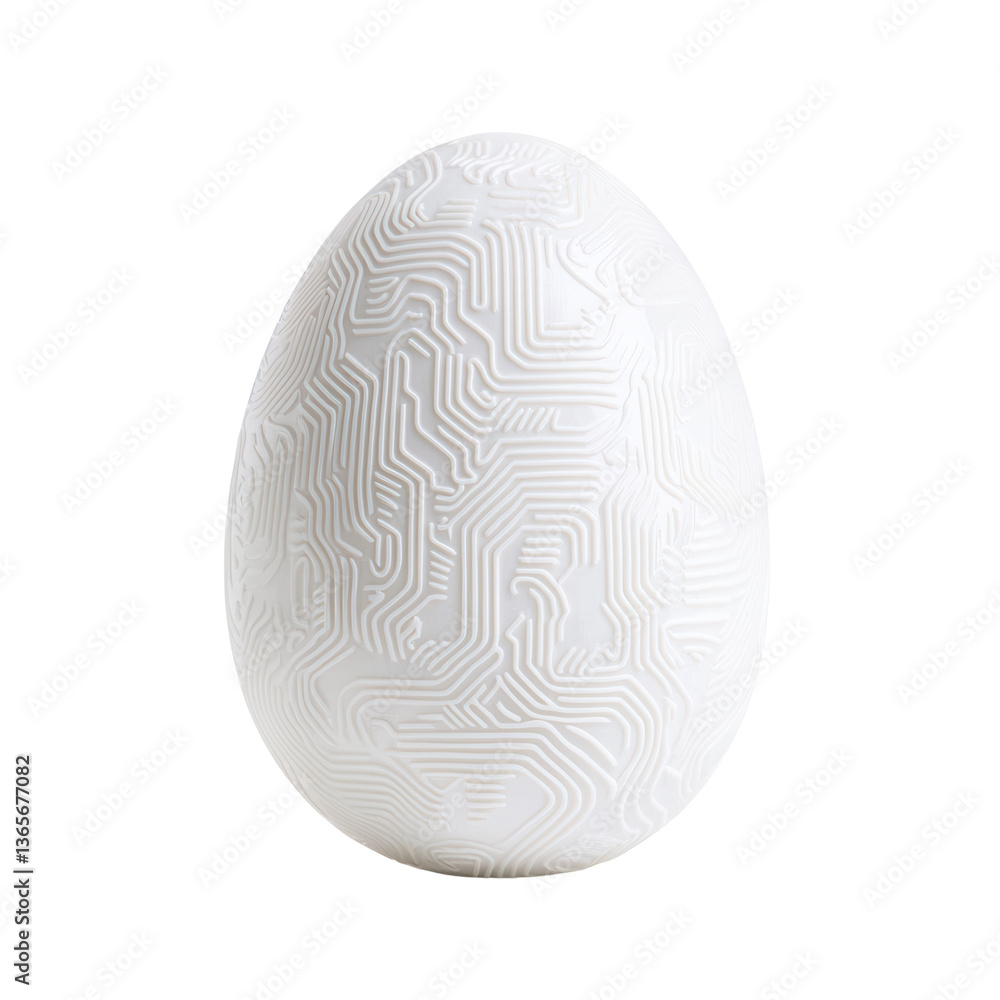Poster easter concept, abstract egg design featuring circuit patterns on a black background.