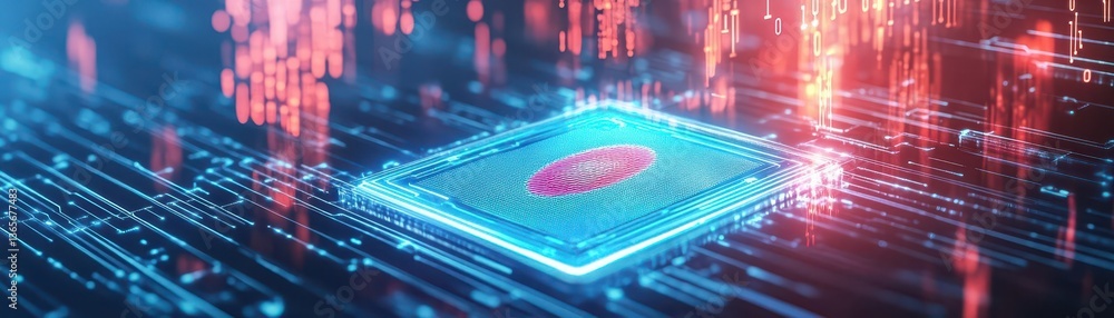 Poster intricate fingerprint embedded in a complex digital circuit design symbolizing identity technology a