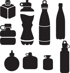 set of vector VARIOUS WATER BOTTLE silhouette	