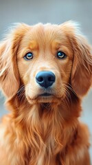 Golden retriever with soulful eyes outdoors.