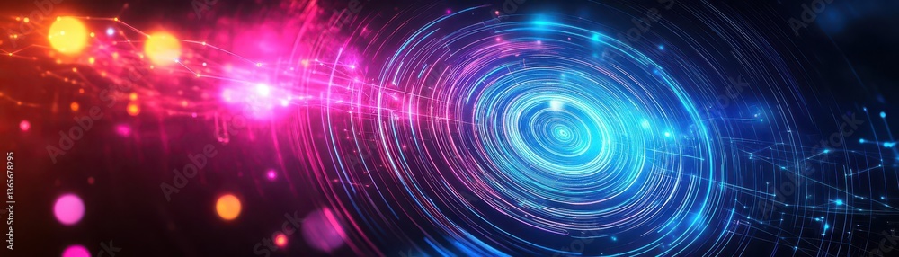 Poster Vibrant and Colorful Abstract Background Featuring Circles and Lights Creating a Dynamic Artistic Composition with Energetic Visual Appeal and Depth