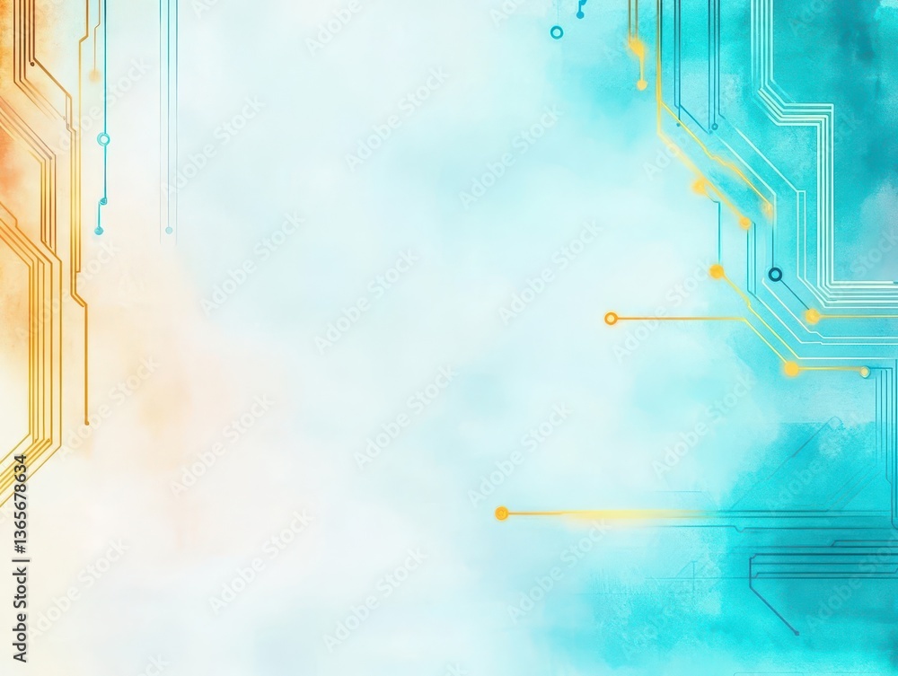 Poster vibrant blue and yellow abstract background featuring intricate circuit patterns symbolizing technol