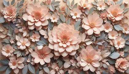 A beautiful floral arrangement in soft pastel hues, featuring soft peach, cream and lavender blossoms.