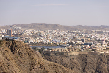 City of Abha in the southeast of Saudi Arabia is located on a high plateau directly on the edge of a valley
