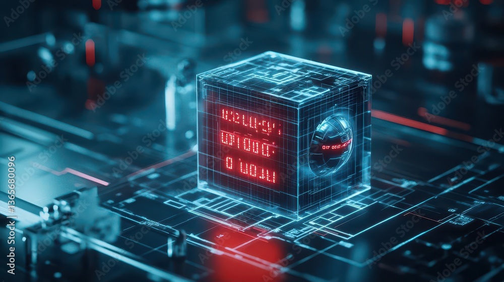 Poster vibrant block displaying bold cyber text in an industrial setting with modern aesthetics highlightin
