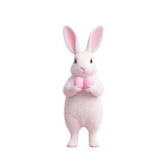 Obraz premium easter concept, Cute rabbit holding pink eggs on a black background.